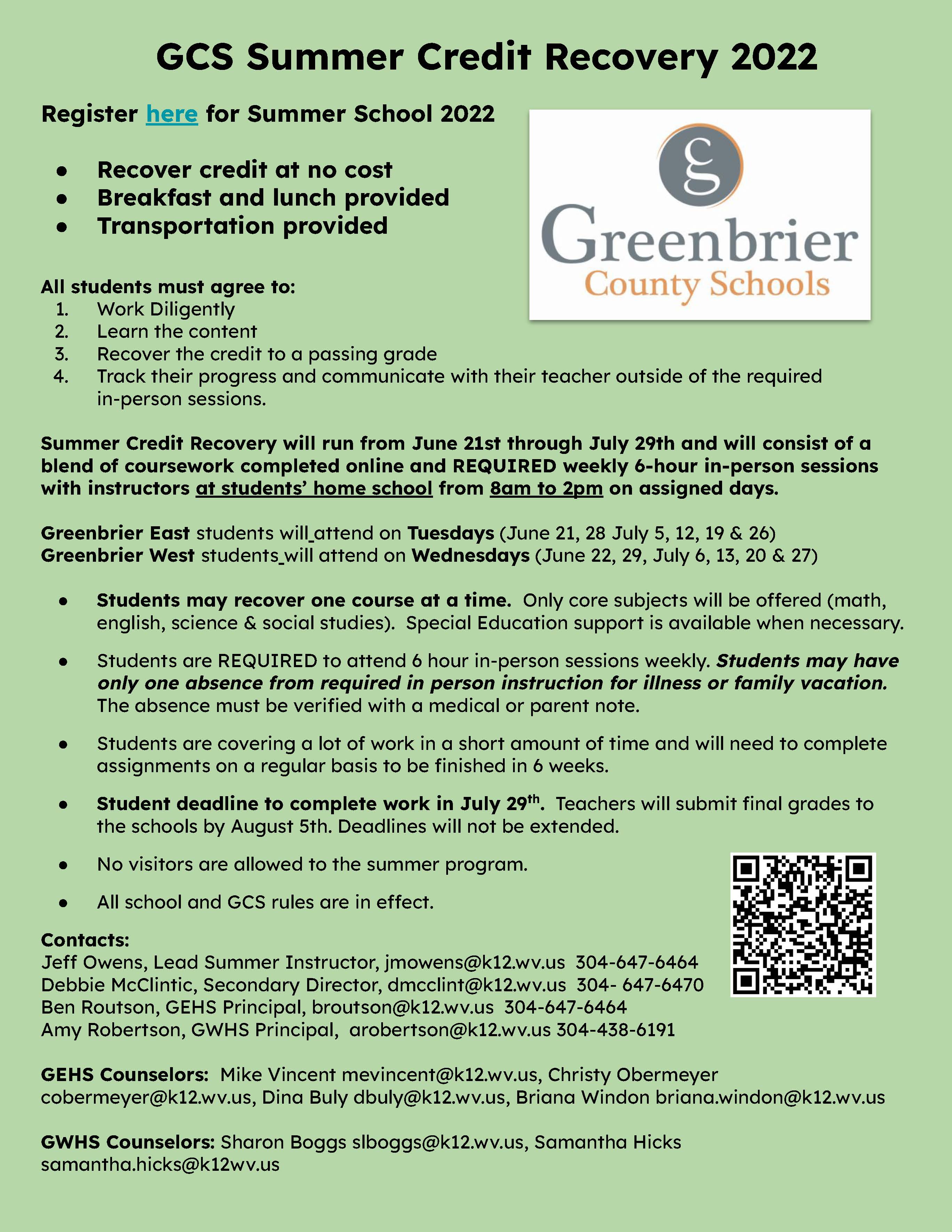 Summer Credit Recovery Info